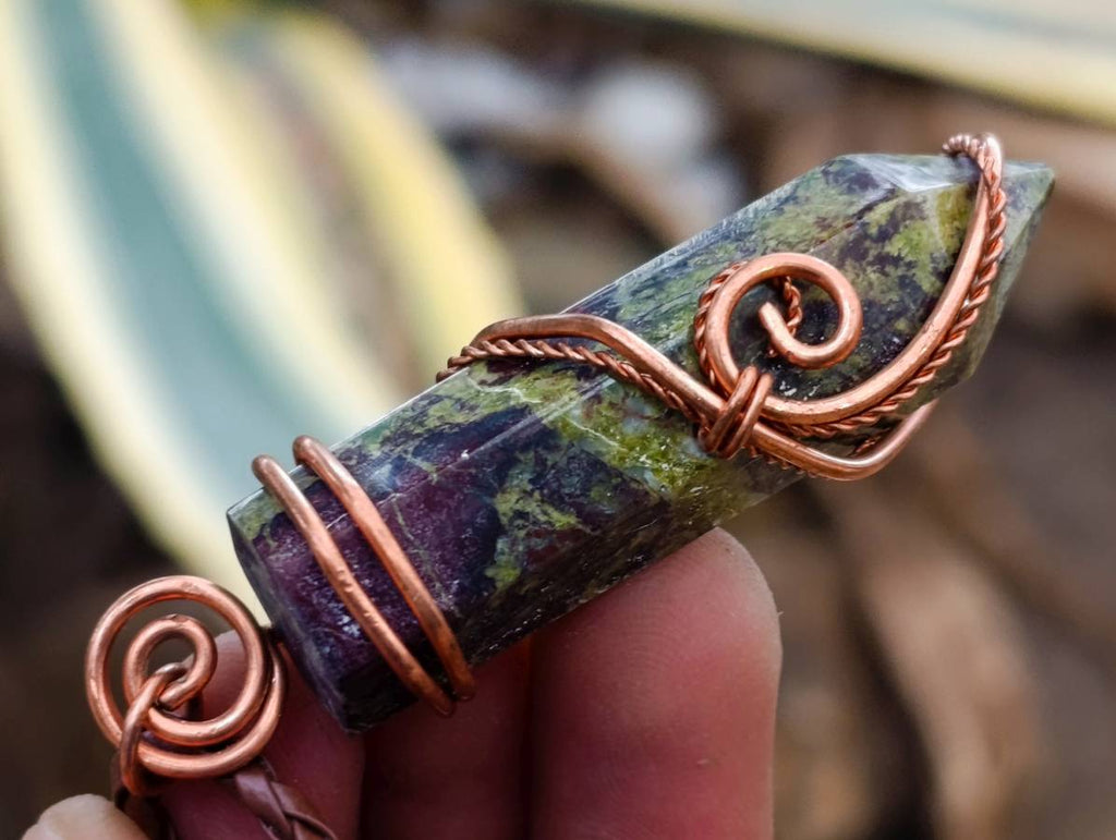 Hand Made Bastite Copper Wire Wrapped Stone Pendants - Sold Per Piece - From South Africa - Toprock Gemstones and Minerals 