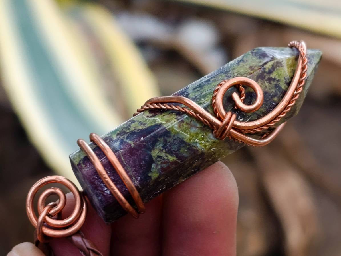 Hand Made Bastite Copper Wire Wrapped Stone Pendants - Sold Per Piece - From South Africa - Toprock Gemstones and Minerals 