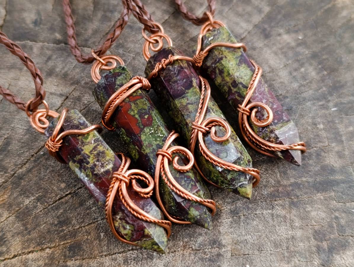 Hand Made Bastite Copper Wire Wrapped Stone Pendants - Sold Per Piece - From South Africa - Toprock Gemstones and Minerals 