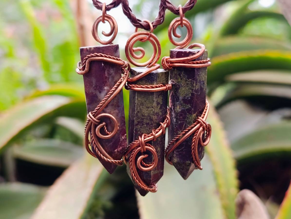 Hand Made Bastite Copper Wire Wrapped Stone Pendants - Sold Per Piece - From South Africa - Toprock Gemstones and Minerals 