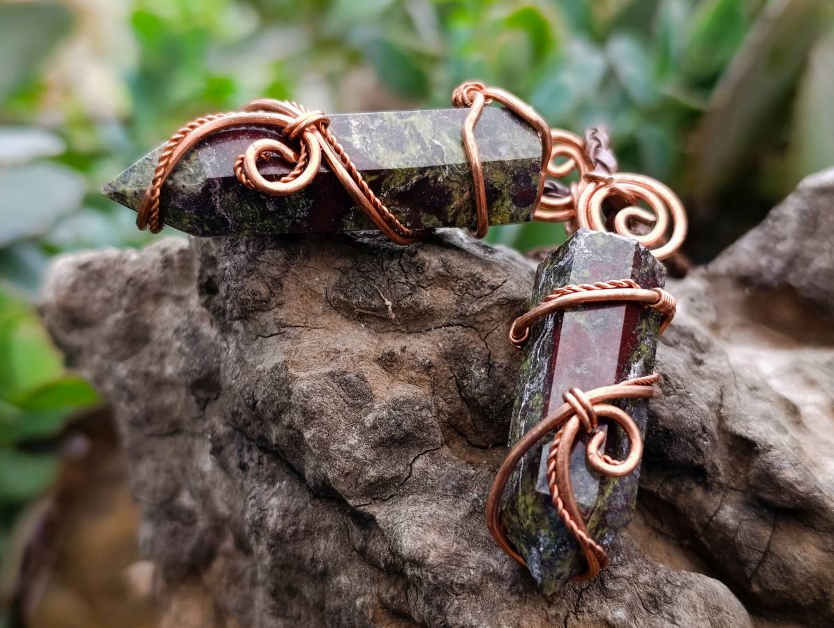 Hand Made Bastite Copper Wire Wrapped Stone Pendants - Sold Per Piece - From South Africa - Toprock Gemstones and Minerals 