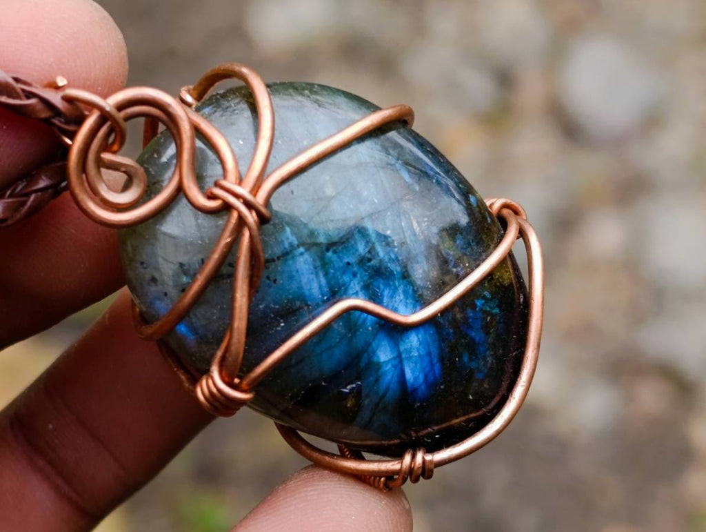 Hand Made Labradorite Copper Wire Wrapped Stone Pendants - Sold Per Piece - From South Africa - Toprock Gemstones and Minerals 