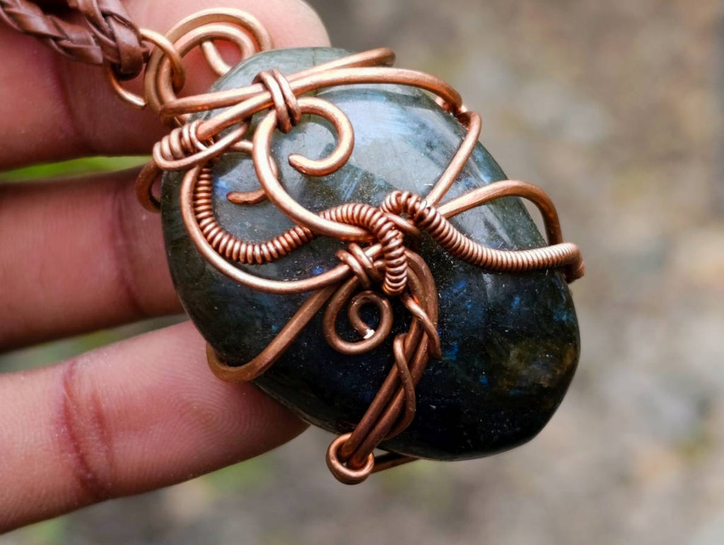 Hand Made Labradorite Copper Wire Wrapped Stone Pendants - Sold Per Piece - From South Africa - Toprock Gemstones and Minerals 