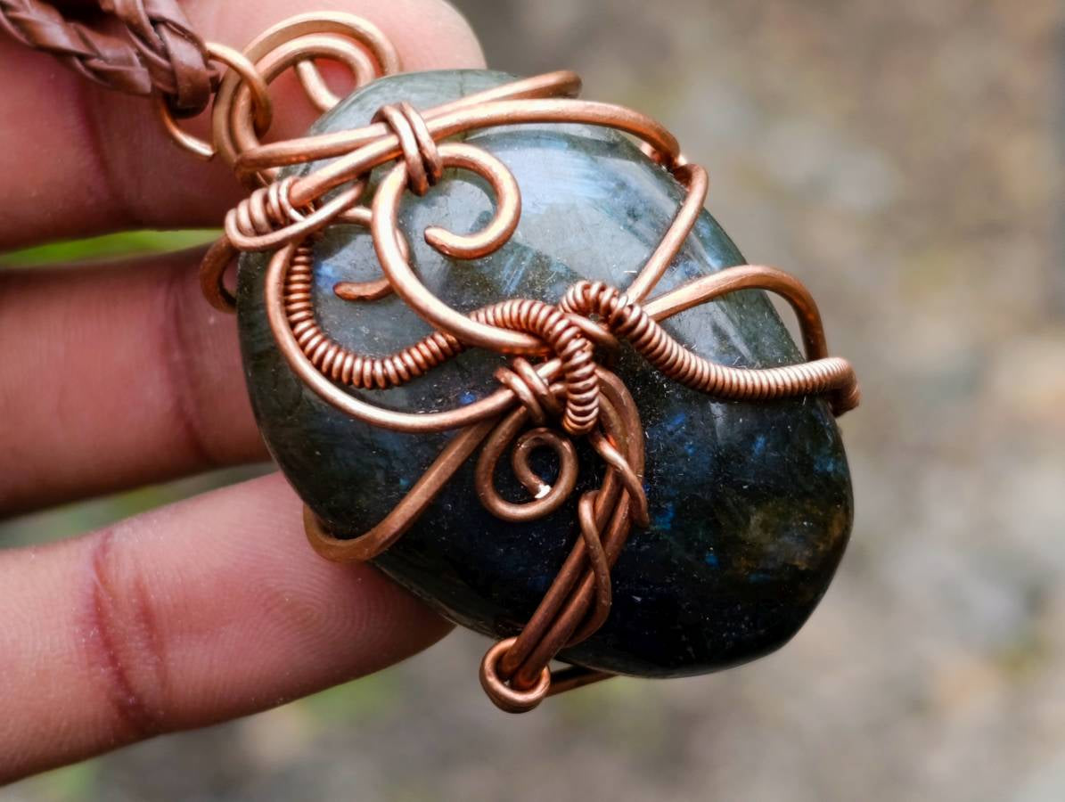 Hand Made Labradorite Copper Wire Wrapped Stone Pendants - Sold Per Piece - From South Africa - Toprock Gemstones and Minerals 