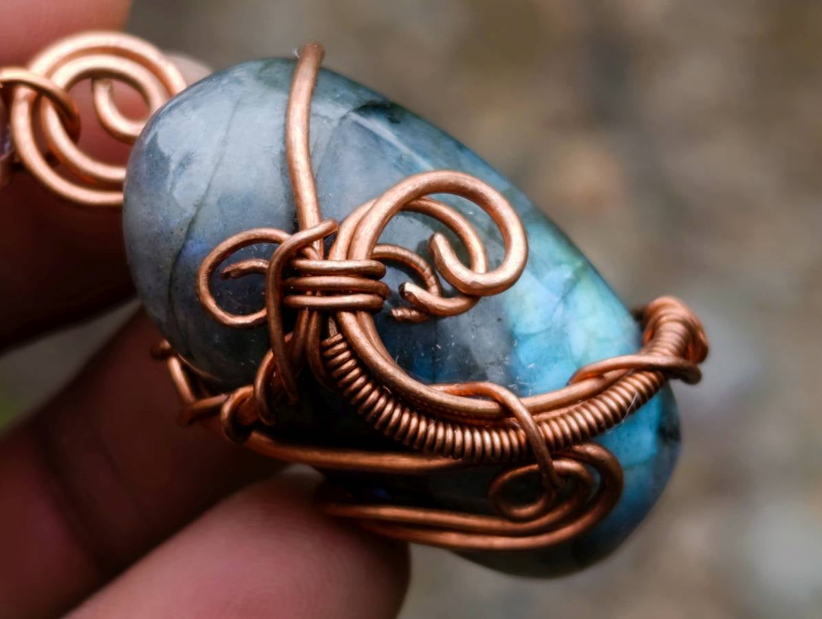 Hand Made Labradorite Copper Wire Wrapped Stone Pendants - Sold Per Piece - From South Africa - Toprock Gemstones and Minerals 