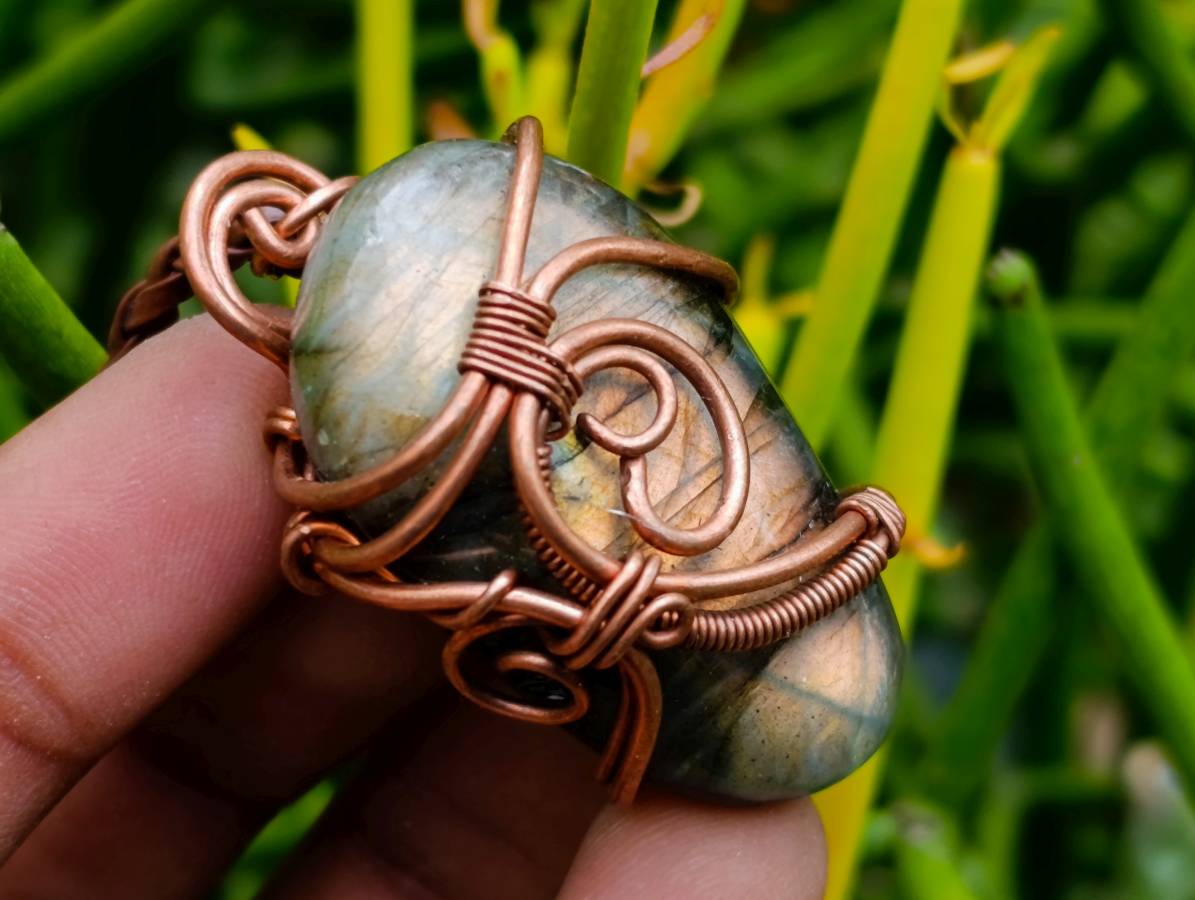Hand Made Labradorite Copper Wire Wrapped Stone Pendants - Sold Per Piece - From South Africa - Toprock Gemstones and Minerals 