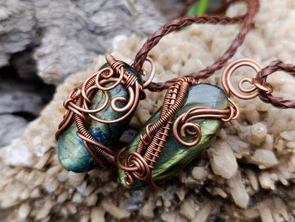Hand Made Labradorite Copper Wire Wrapped Stone Pendants - Sold Per Piece - From South Africa