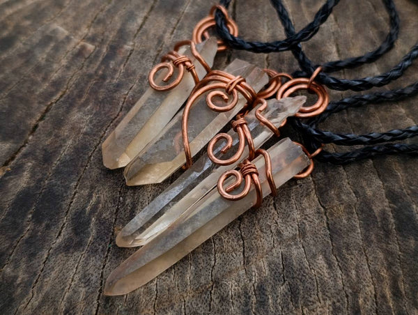 Hand Made Smokey Quartz Copper Wire Wrapped Stone Pendants - Sold Per Piece - From South Africa