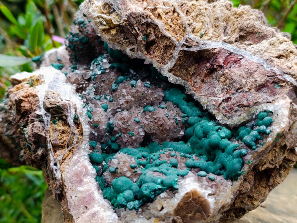 Natural Drusy Ball Malachite On Quartz In Dolomite Matrix Specimen x 1 From Mindingi Mine, Kambove, Congo - Toprock Gemstones and Minerals 