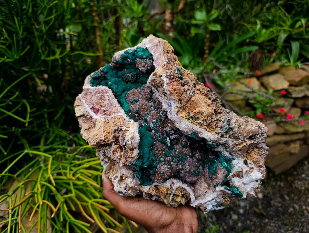 Natural Drusy Ball Malachite On Quartz In Dolomite Matrix Specimen x 1 From Mindingi Mine, Kambove, Congo - Toprock Gemstones and Minerals 