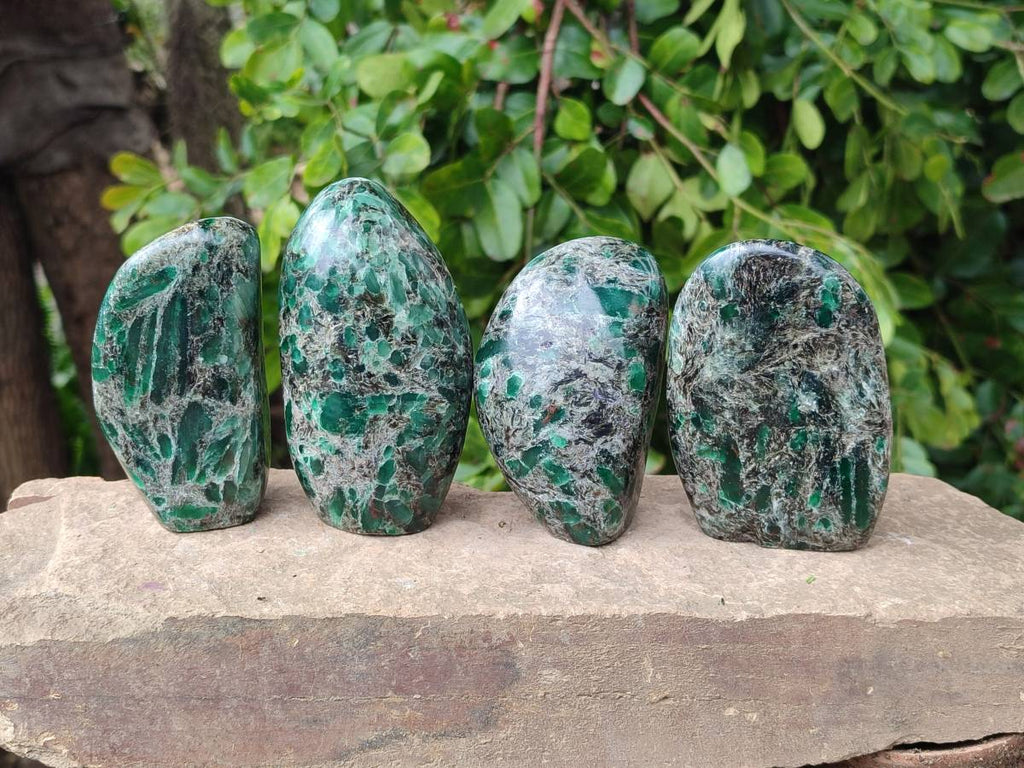 Polished Emerald Mica 'Mutokolite' Standing Free Forms x 4 From Mutoko, Zimbabwe - Toprock Gemstones and Minerals 