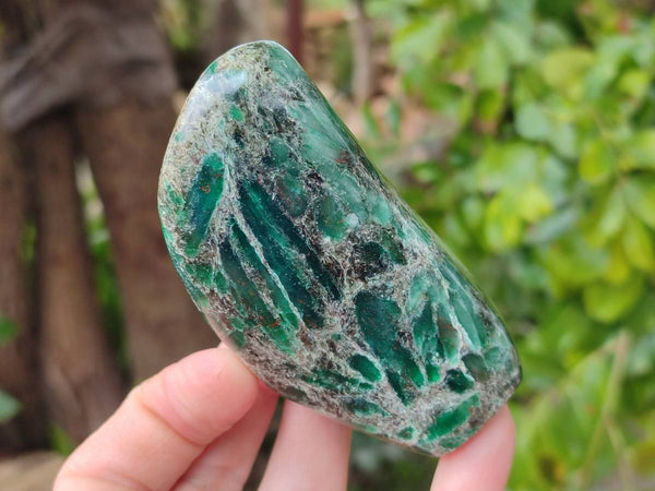Polished Emerald Mica 'Mutokolite' Standing Free Forms x 4 From Mutoko, Zimbabwe