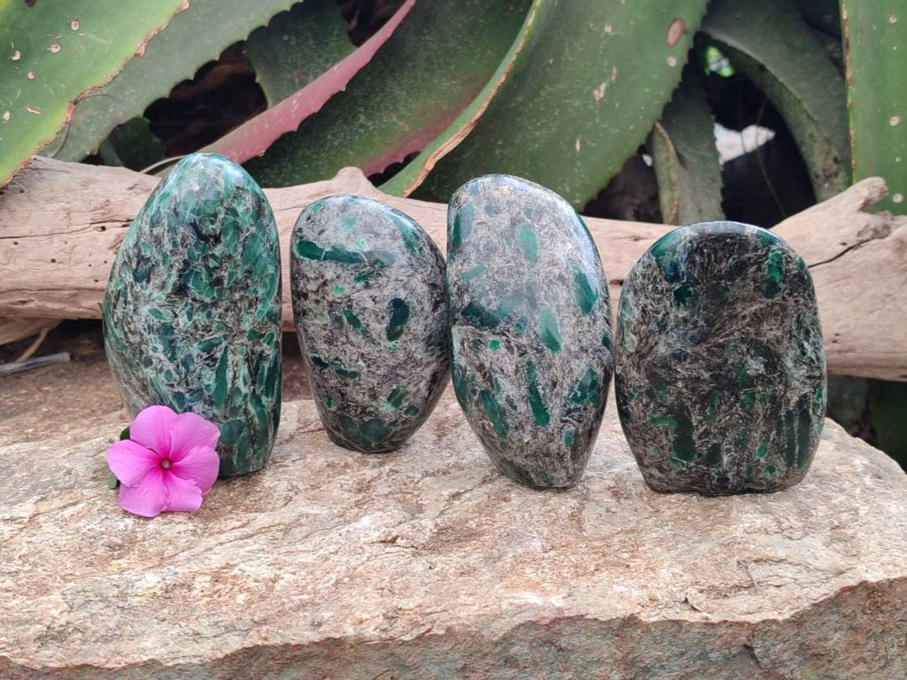 Polished Emerald Mica 'Mutokolite' Standing Free Forms x 4 From Mutoko, Zimbabwe - Toprock Gemstones and Minerals 
