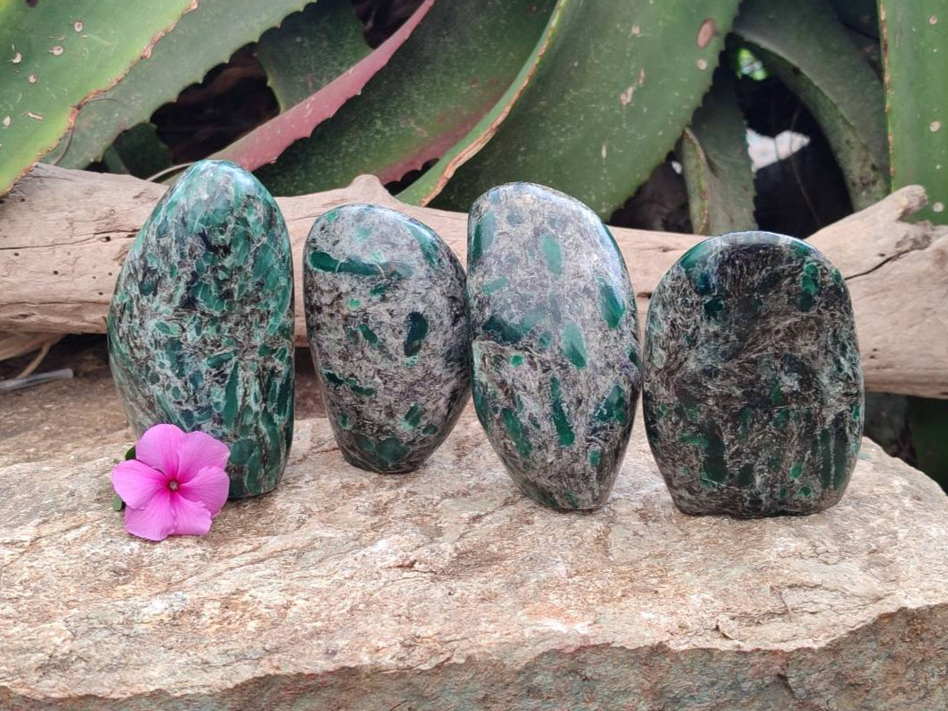 Polished Emerald Mica 'Mutokolite' Standing Free Forms x 4 From Mutoko, Zimbabwe - Toprock Gemstones and Minerals 