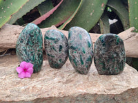 Polished Emerald Mica 'Mutokolite' Standing Free Forms x 4 From Mutoko, Zimbabwe