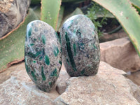 Polished Emerald Mica 'Mutokolite' Standing Free Forms x 4 From Mutoko, Zimbabwe