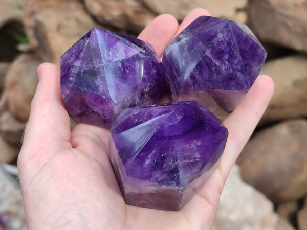 Polished Chevron Amethyst Crystals x 6 From Zambia