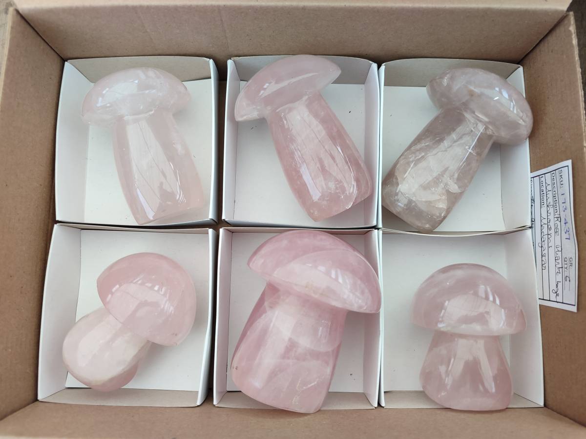 Polished Rose Quartz Mushrooms x 6 From Madagascar - Toprock Gemstones and Minerals 