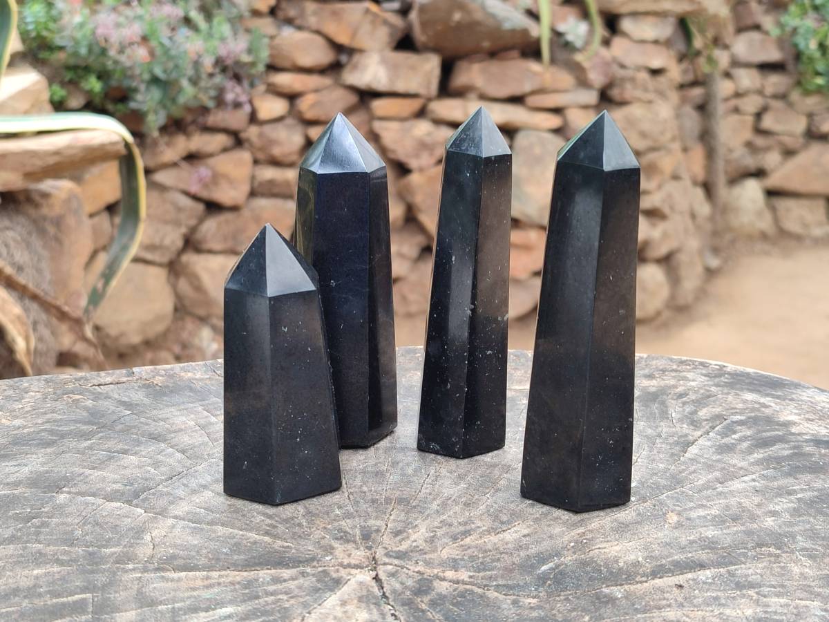 Polished Black Basalt Points x 6 From Madagascar - Toprock Gemstones and Minerals 