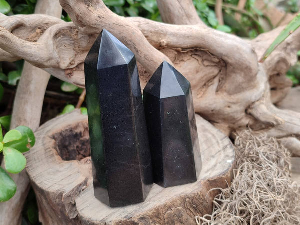 Polished Black Basalt Points x 6 From Madagascar