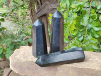 Polished Black Basalt Points x 6 From Madagascar