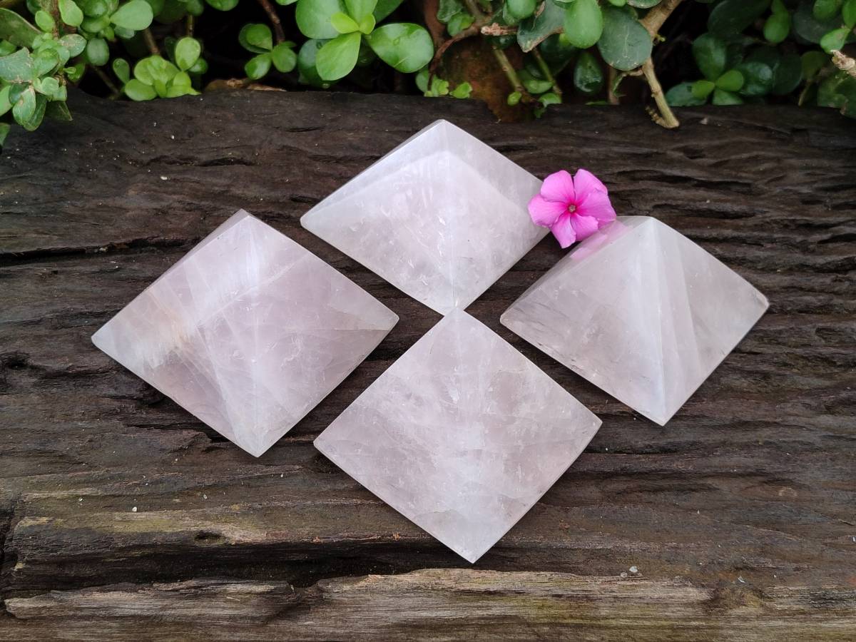 Polished Rose Quartz Pyramids x 4 From Madagascar - Toprock Gemstones and Minerals 