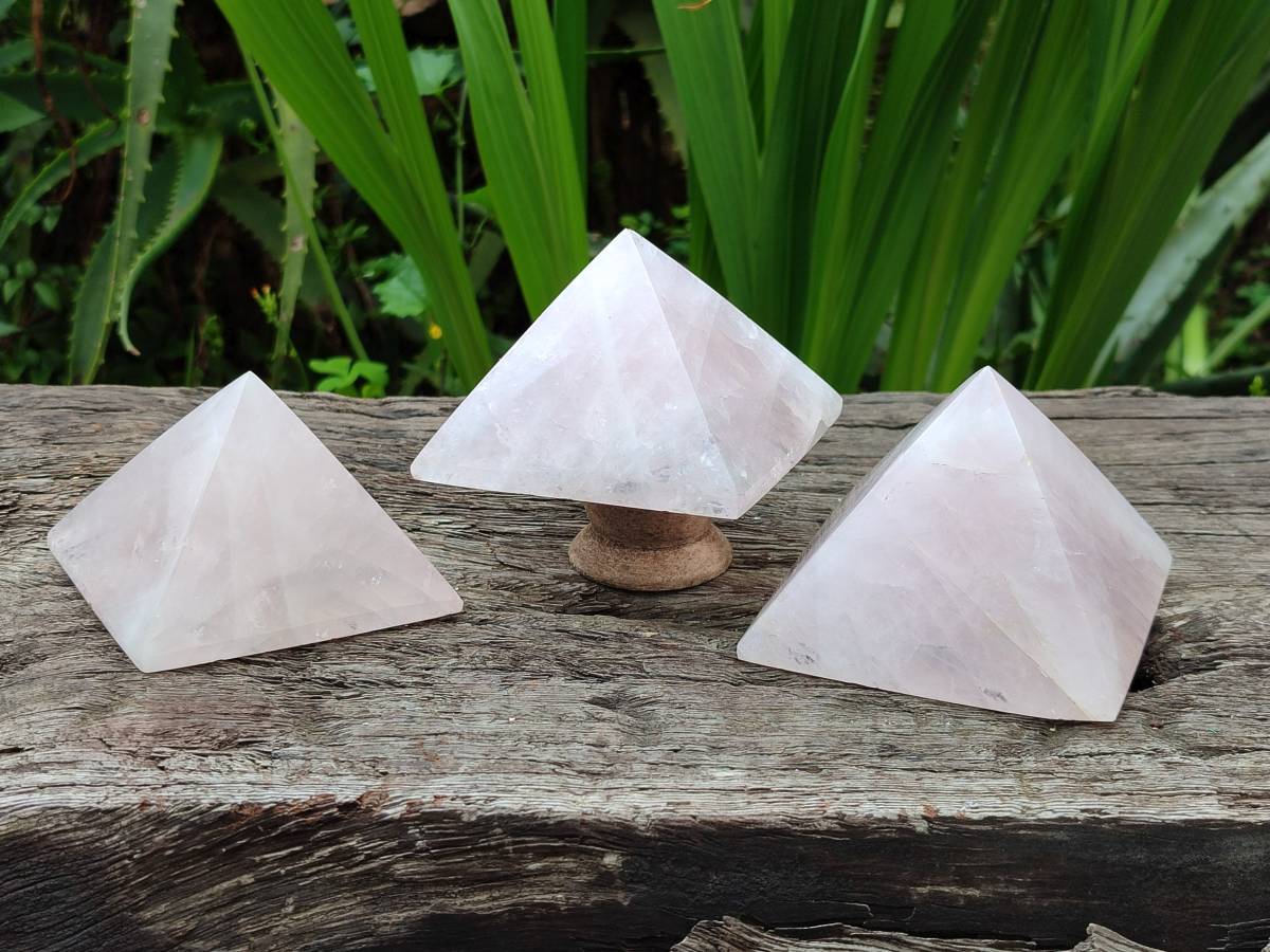 Polished Rose Quartz Pyramids x 4 From Madagascar - Toprock Gemstones and Minerals 