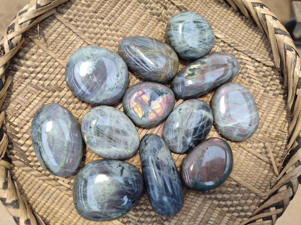 Polished Purple Flash Labradorite Galets x 12 From Tulear, Madagascar - Toprock Gemstones and Minerals 