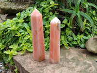 Polished Orange Twist Calcite Towers x 2 From Maevantanana , Madagascar