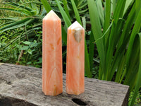 Polished Orange Twist Calcite Towers x 2 From Maevantanana , Madagascar
