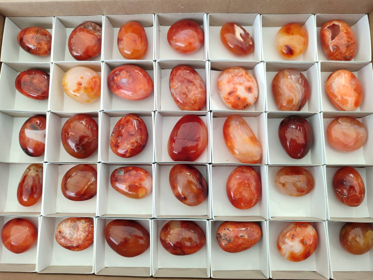 Polished Carnelian Agate Gemstone Galets x 35 From Madagascar - Toprock Gemstones and Minerals 