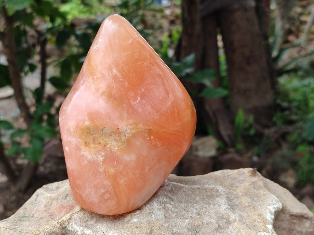 Polished Orange Calcite Standing Free Forms x 3 From Madagascar - Toprock Gemstones and Minerals 