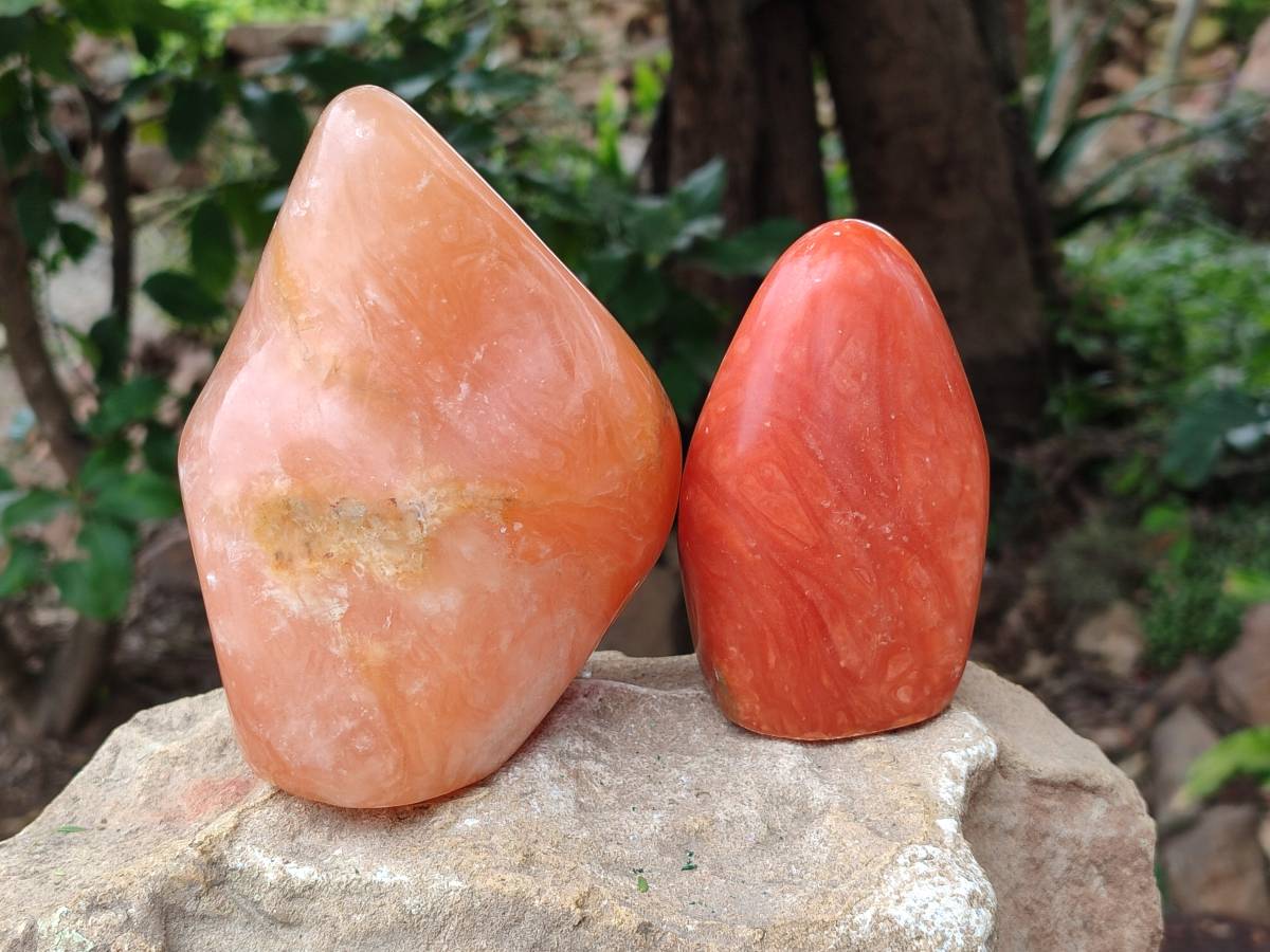 Polished Orange Calcite Standing Free Forms x 3 From Madagascar - Toprock Gemstones and Minerals 