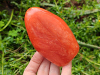 Polished Orange Calcite Standing Free Forms x 3 From Madagascar