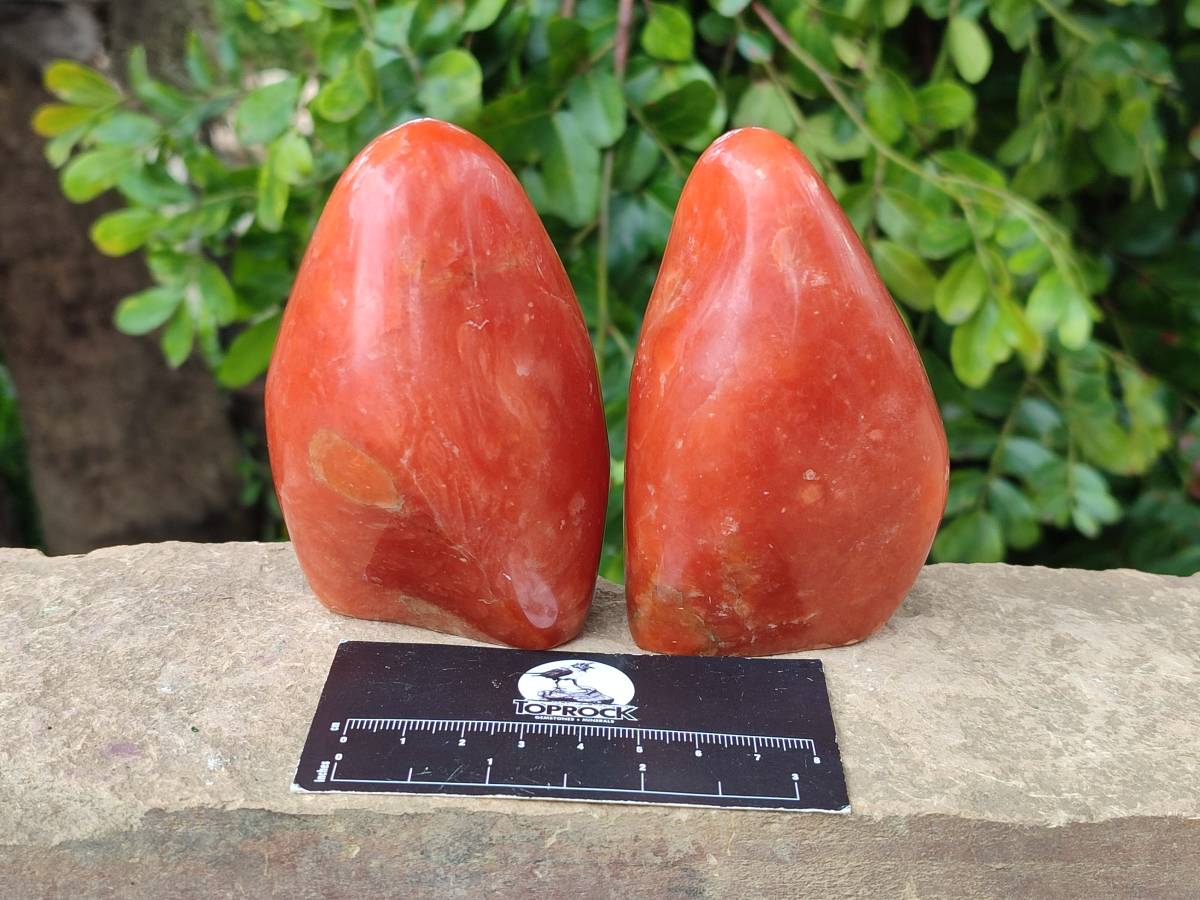 Polished Orange Calcite Standing Free Forms x 3 From Madagascar - Toprock Gemstones and Minerals 