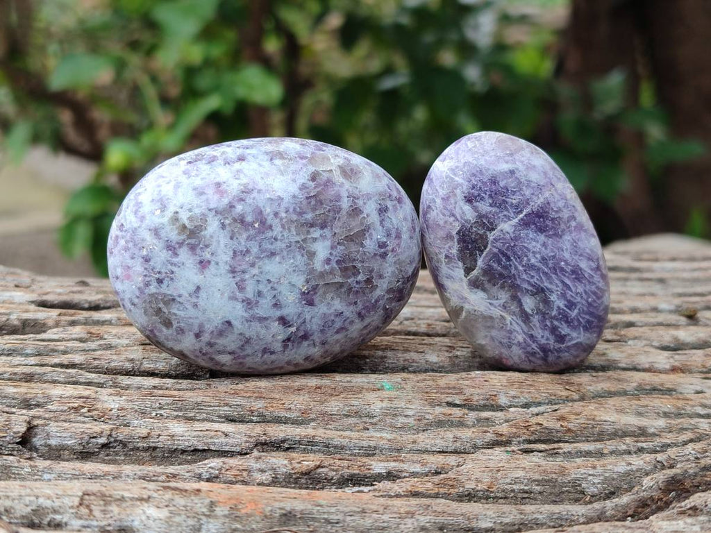 Polished Lepidolite With Rubellite Pink Tourmaline Galets x 12 From Madagascar - Toprock Gemstones and Minerals 