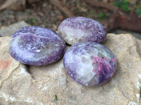 Polished Lepidolite With Rubellite Pink Tourmaline Galets x 12 From Madagascar
