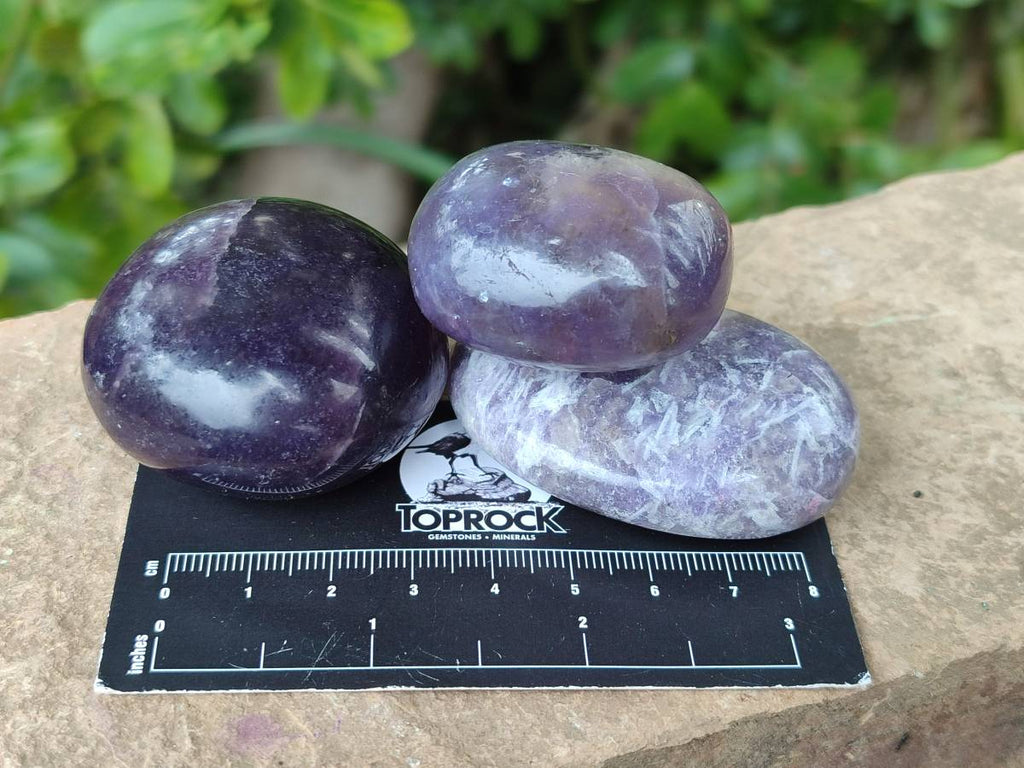 Polished Lepidolite With Rubellite Pink Tourmaline Galets x 12 From Madagascar - Toprock Gemstones and Minerals 