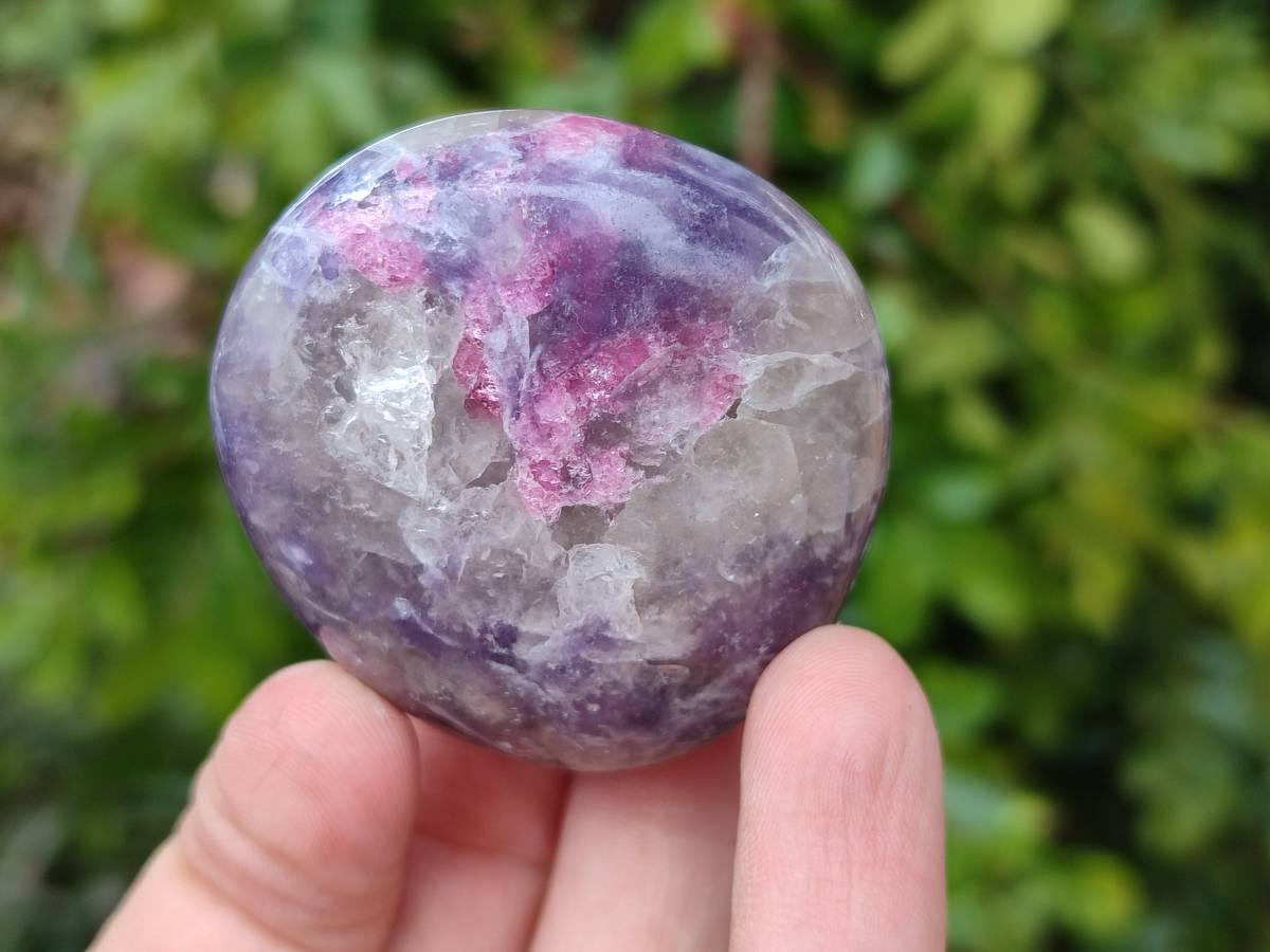 Polished Lepidolite With Rubellite Pink Tourmaline Galets x 12 From Madagascar - Toprock Gemstones and Minerals 