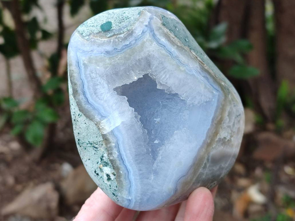 Polished Blue Lace Agate Standing Free Forms x 2 From Nsanje, Malawi - Toprock Gemstones and Minerals 