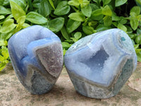 Polished Blue Lace Agate Standing Free Forms x 2 From Nsanje, Malawi