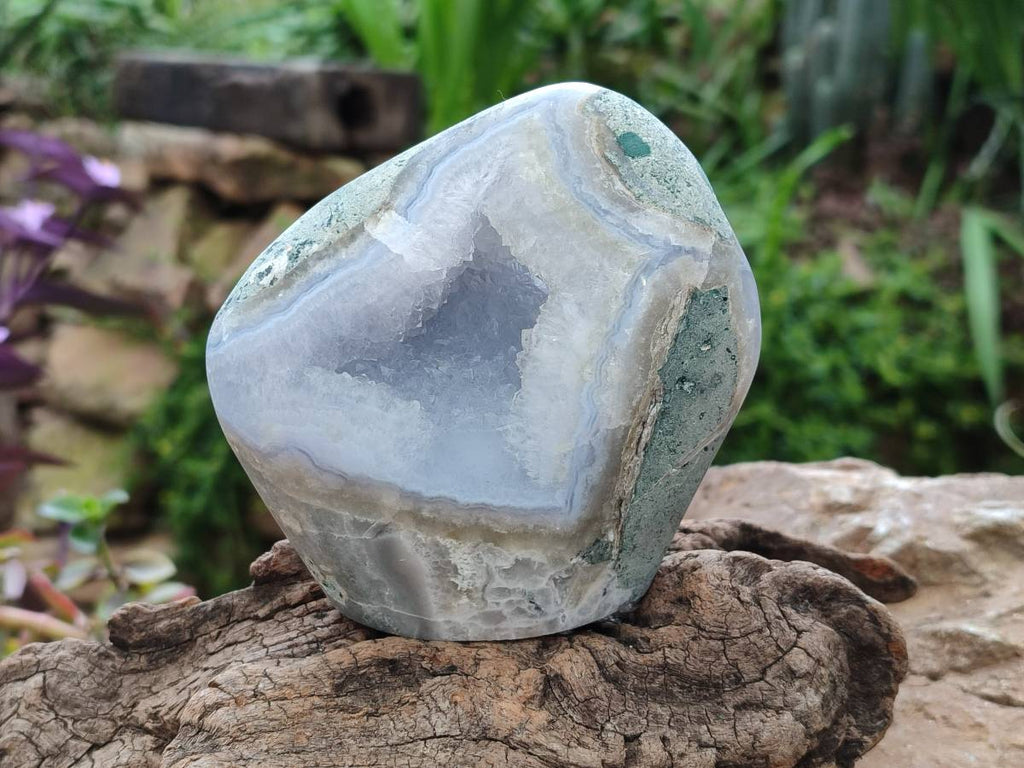 Polished Blue Lace Agate Standing Free Forms x 2 From Nsanje, Malawi - Toprock Gemstones and Minerals 