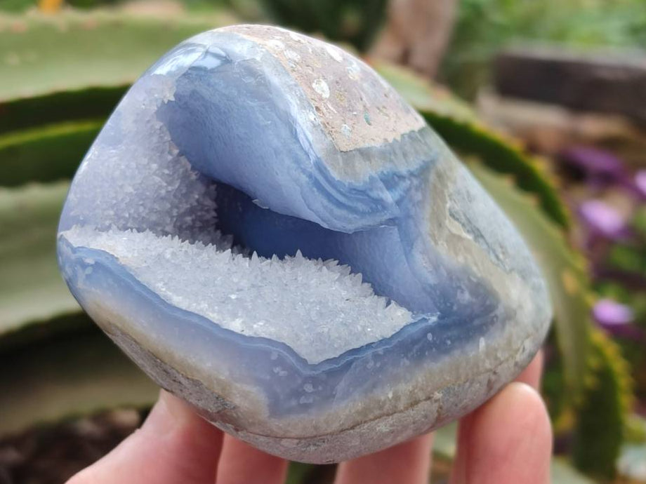 Polished Blue Lace Agate Standing Free Forms x 2 From Nsanje, Malawi - Toprock Gemstones and Minerals 