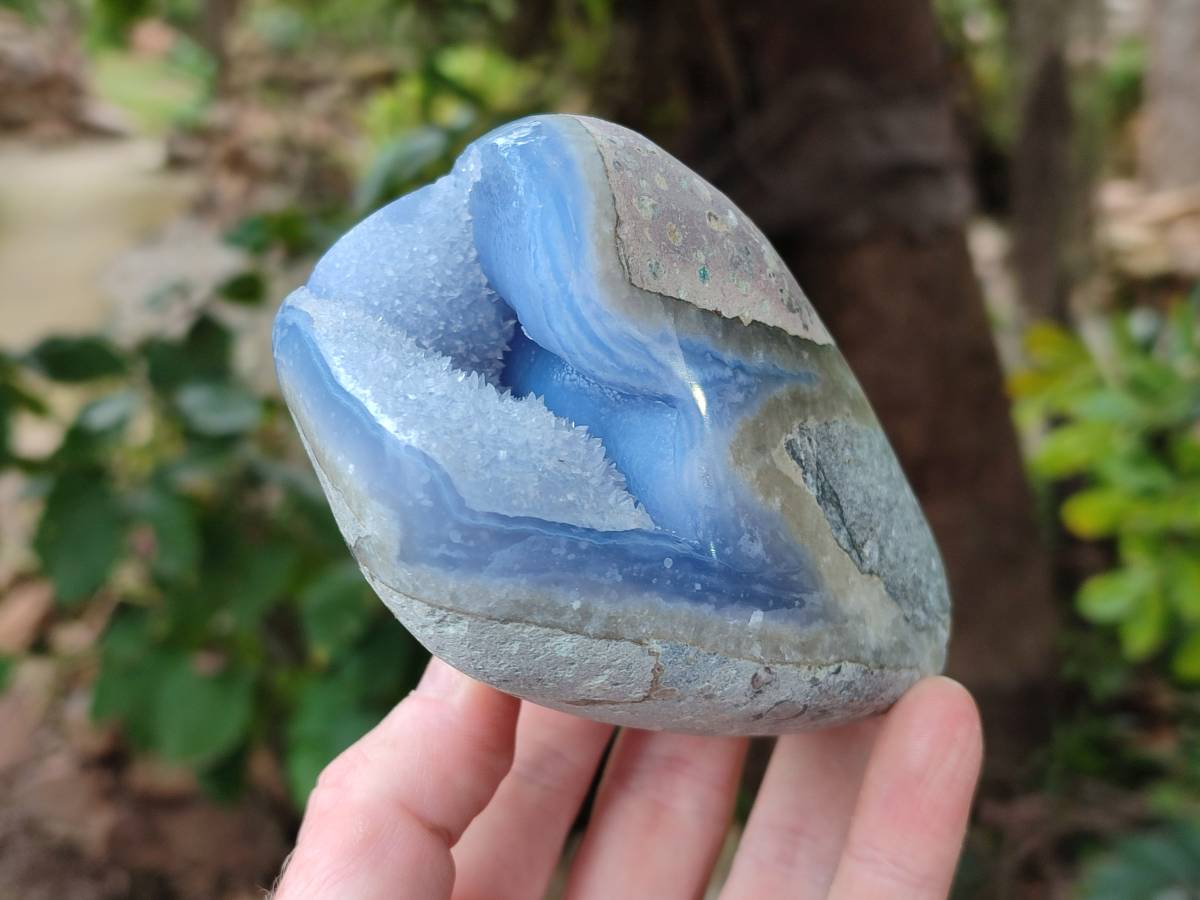 Polished Blue Lace Agate Standing Free Forms x 2 From Nsanje, Malawi - Toprock Gemstones and Minerals 