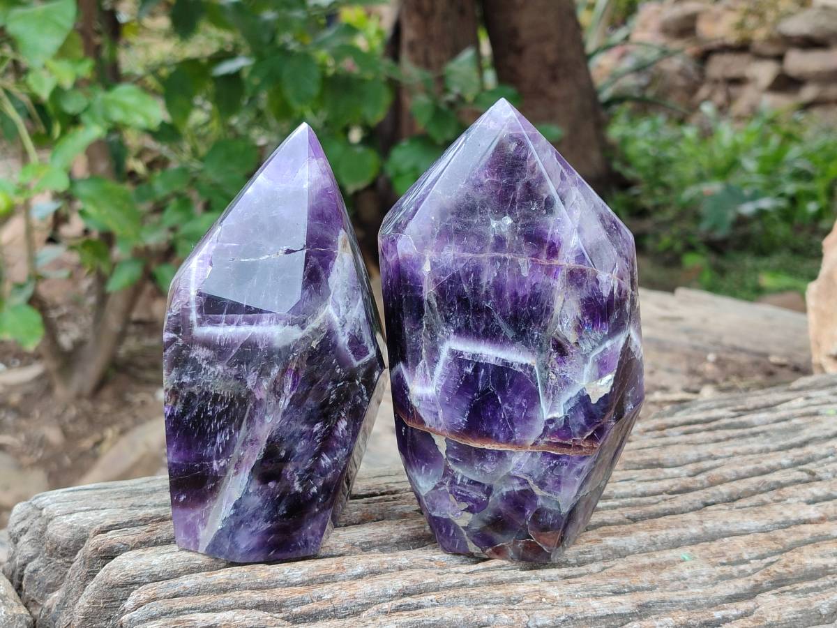 Polished Chevron Amethyst Points x 2 From Zambia - Toprock Gemstones and Minerals 