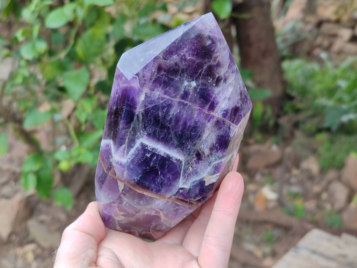 Polished Chevron Amethyst Points x 2 From Zambia - Toprock Gemstones and Minerals 