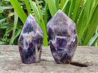 Polished Chevron Amethyst Points x 2 From Zambia