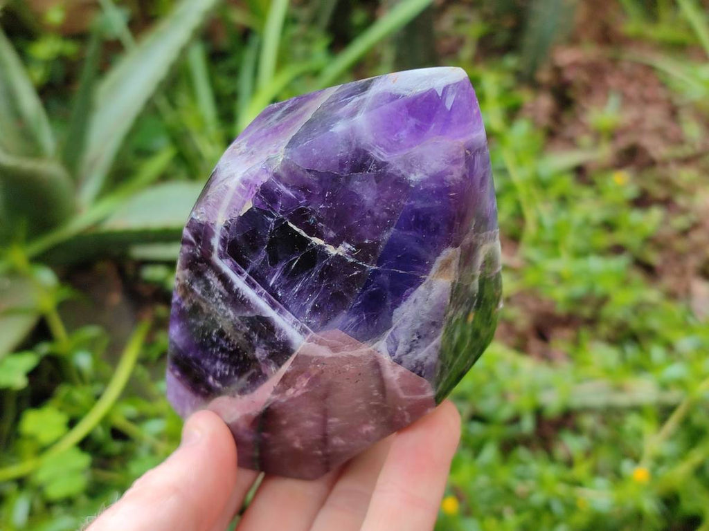 Polished Chevron Amethyst Points x 2 From Zambia - Toprock Gemstones and Minerals 