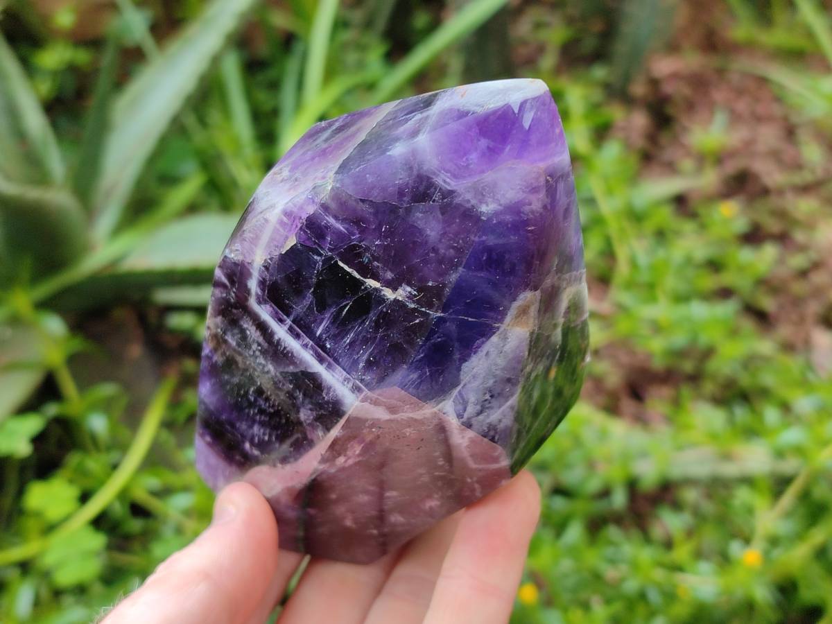 Polished Chevron Amethyst Points x 2 From Zambia - Toprock Gemstones and Minerals 