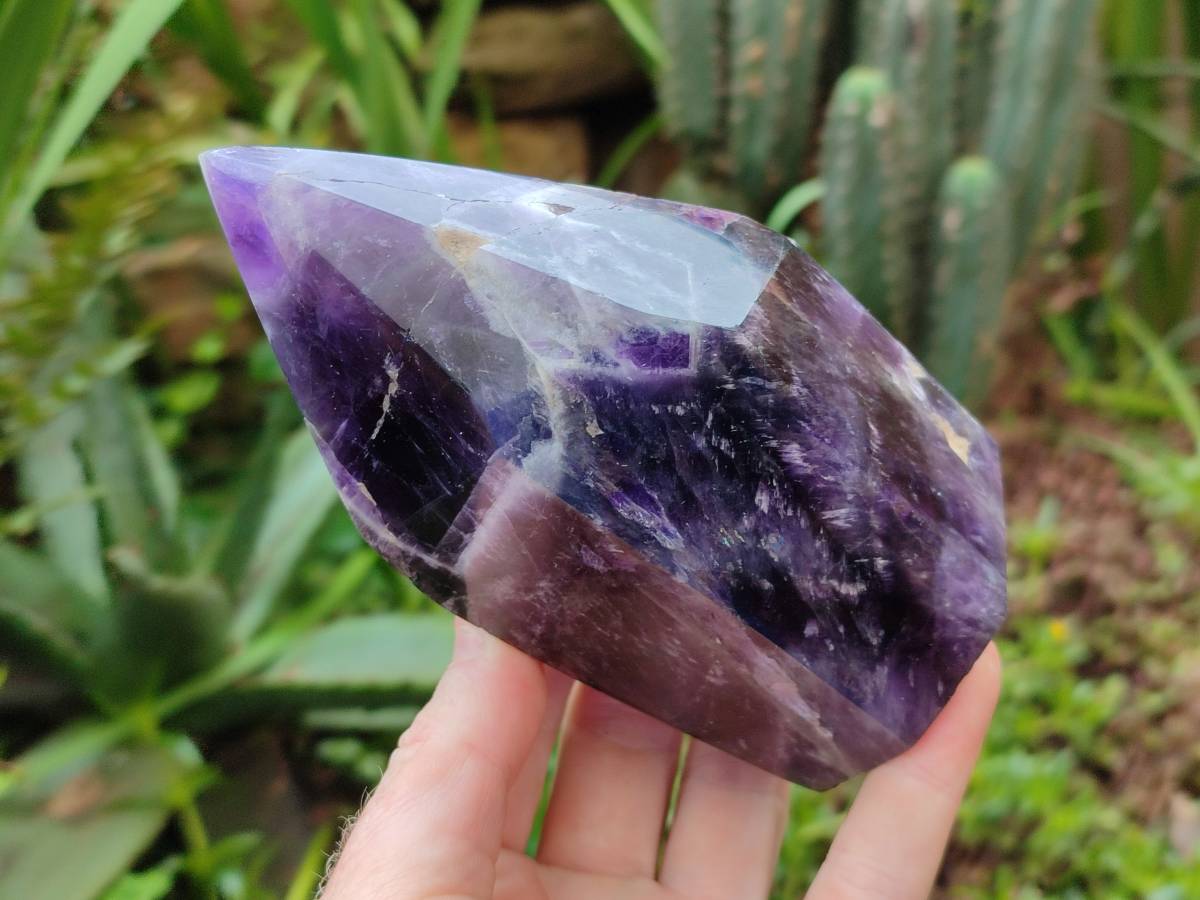 Polished Chevron Amethyst Points x 2 From Zambia - Toprock Gemstones and Minerals 